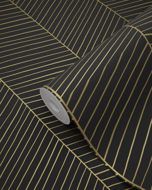 ESTAhome behang visgraat-motief zwart en goud - 53 cm x 10.05 m - 139136