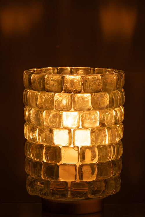 J-Line theelichthouder Vierkant mozaiek - glas - transparant - large