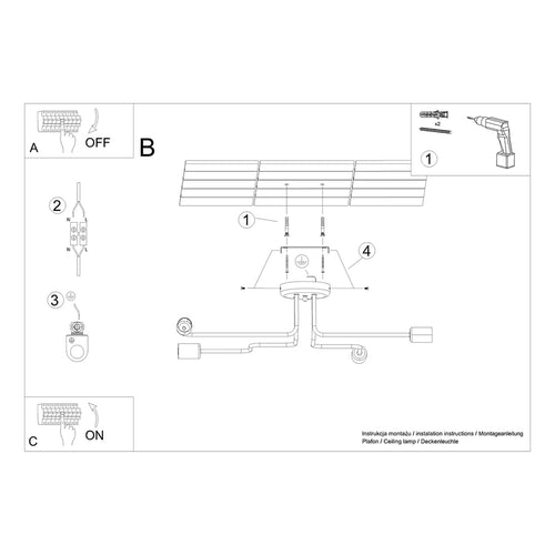 Sollux Lighting Kroonluchter VECTOR 4 zwart - 78x58x15,5cm