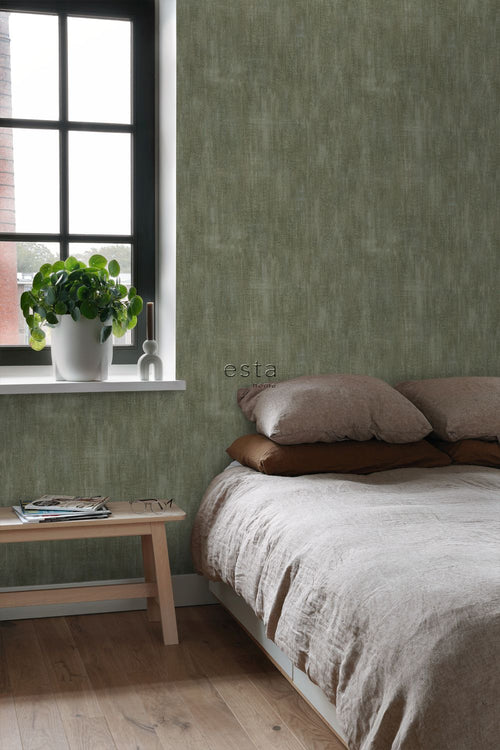 ESTAhome behang betonlook olijfgroen - 53 cm x 10.05 m - 148754