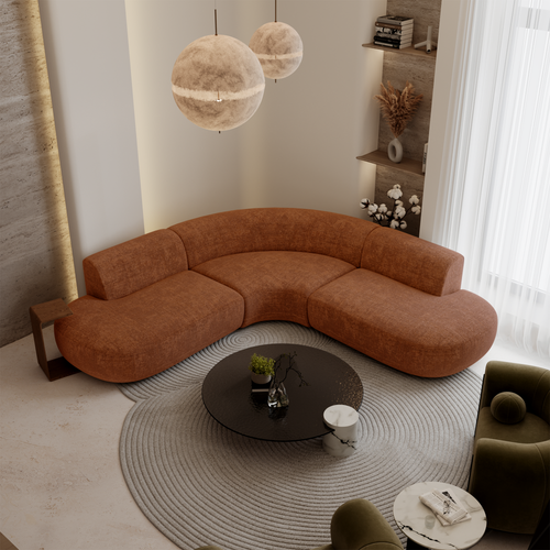 Premium Interiors - Hoekbank WONDER - gewaafd fluweel terracotta 90cm