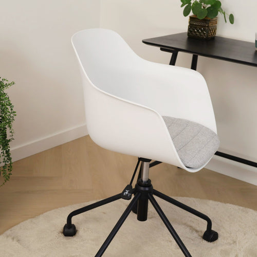 Nolon Nout-Liz Bureaustoel Wit - Lichtgrijs Kussen - Zwart Onderstel
