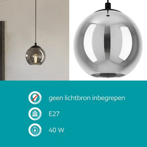 EGLO hanglamp Ariscani - e27 - ø 20 cm - rookglas - zwart