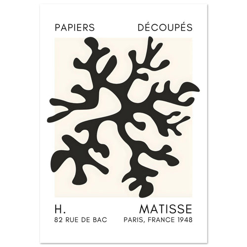 Artfulprints Poster met Lijst Matisse – Dreamy coral flower black   - A4 21x29.7 cm - Zwart