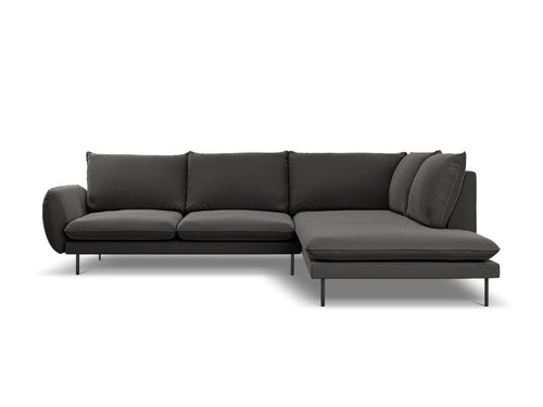 Cosmopolitan Design rechter hoekbank Vienna 6-zits, flueel, donkergrijs - 185x275x95cm