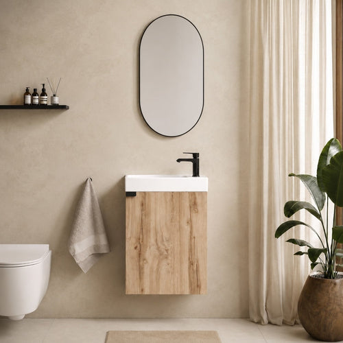 Badplaats Toiletmeubel Keno 50 x 23 cm – Eiken – Fonteinmeubel met Wastafel