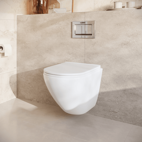 LOMAZOO hangtoiletset Linea - met inbouwreservoir & vierkante drukplaat - rond - chroom / wit