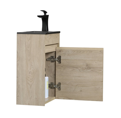 Badplaats Toiletmeubel Sinta 40 x 22 cm – Kastanje Eiken – Fonteinmeubel met Zwarte Wastafel