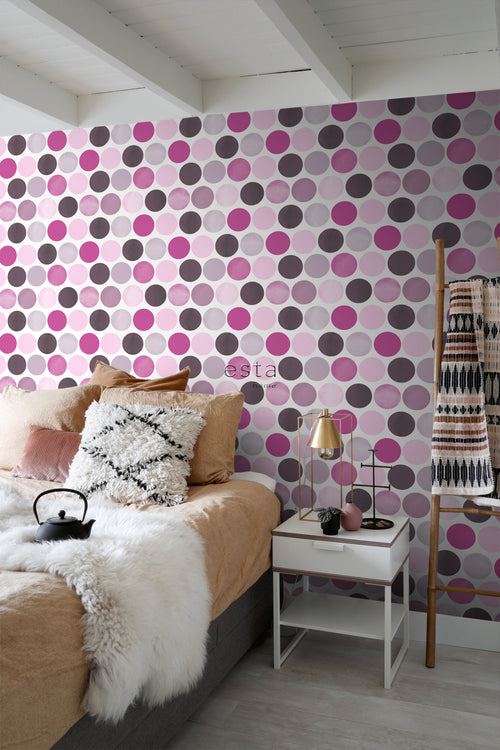 ESTAhome behang grote stippen lila paars - 53 cm x 10.05 m - 138860