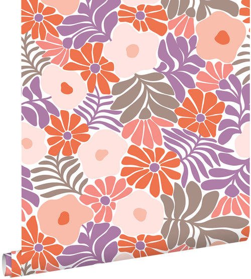 ESTAhome behang bloemen in Matisse stijl paars en oranje - 50 x 900 cm - 131007 - vtwonen shop