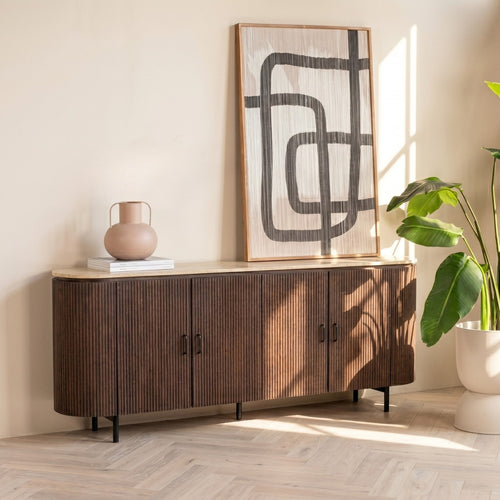 Giga Meubel Dressoir Amber - Bruin - Mangohout/Travertin - 200cm