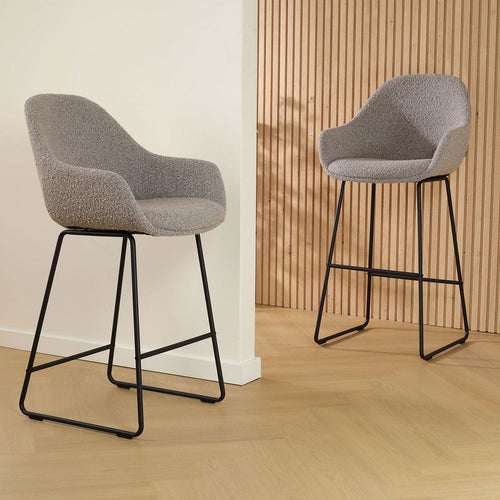 Nolon Nino-Mae Barkruk Bouclé Taupe - met Armleuning - Zwart - 75 cm - vtwonen shop