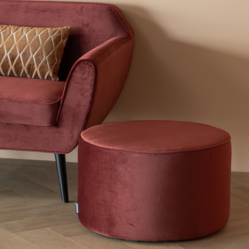 WOOOD poef laag Sara 36xØ60 cm - Velvet - Bordeauxrood