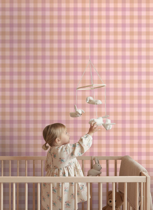 ESTAhome behang ruiten roze en paars - 50 x 900 cm - 132065