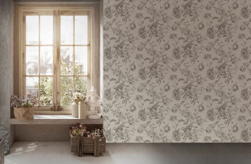 Livingwalls behang bloemmotief grijs, wit en grijs - 53 cm x 10.05 m - AS-387001