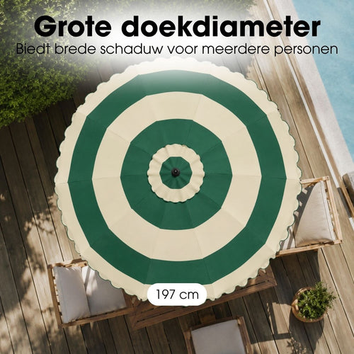 Mica Decorations Kantelbare Parasol met Ruches - Stokparasol 238 x Ø195 cm - Tuin of Balkonparasol - Polyester, Staal - Terra