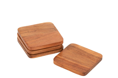 J-Line onderzetter Vierkant Acacia - hout - naturel - 4 stuks