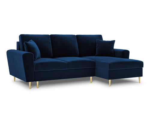 Cosmopolitan Design Converteerbare hoekbank rechts met opbergdoos Kyoto 4-zits, flueel, koningsblauw - 145x241x88cm
