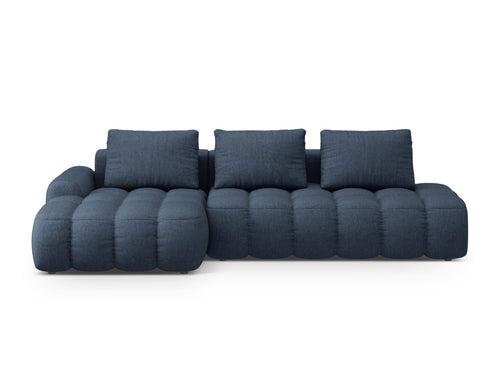 Cosmopolitan Design Uitklapbare hoekbank links met opbergdoos Linz 3-zits, structurele stof donkerblauw - 142x275x84cm