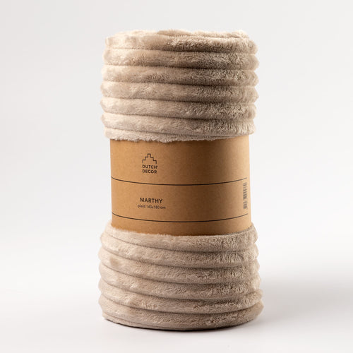 MARTHY - plaid 140x180 cm - ribfluweel - gerecycled - Pumice Stone - beige