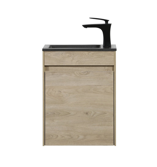 Badplaats Toiletmeubel Sinta 40 x 22 cm – Kastanje Eiken – Fonteinmeubel met Zwarte Wastafel