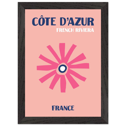 Artfulprints Poster met Lijst Frankrijk - Cote d'Azur   - A4 21x29.7 cm - Roze
