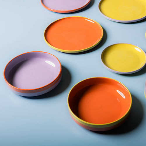 Ona - Plat bord 26xH2,5cm oranje/groen Duo - Set van 4 - vtwonen shop