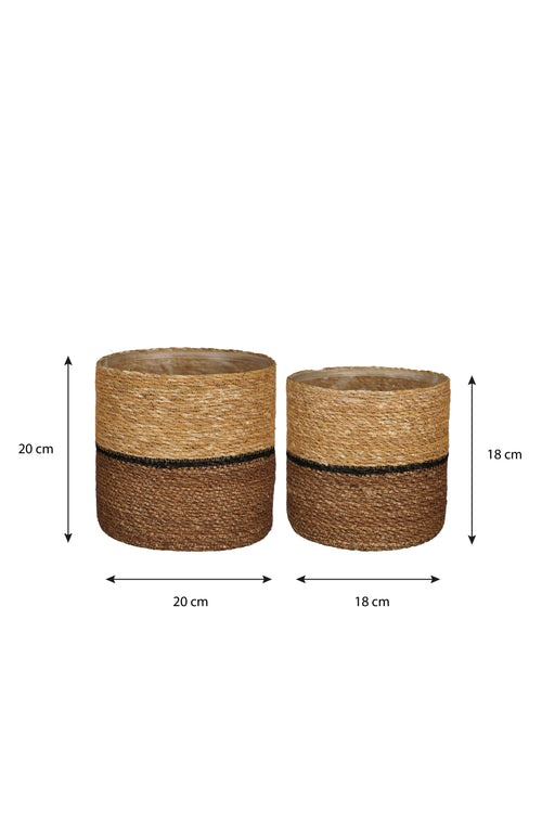 Mica Decorations Damian Plantenmand - Set van 2 - H20 x Ø20 cm - Zeegras - Bruin