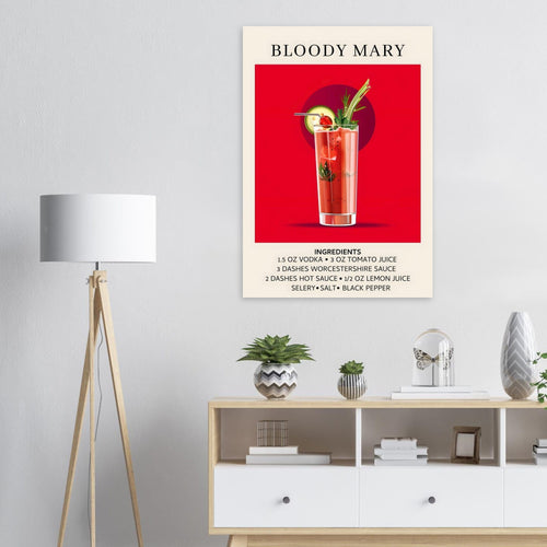 Artfulprints Poster met Lijst Bloody Mary cocktail - Ingrediënten   - 50x70 cm - Rood