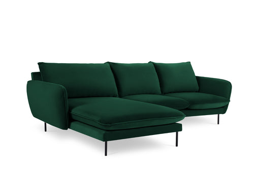 Cosmopolitan Design linker hoekbank Vienna 5-zits, flueel, flessengroen - 170x255x95cm