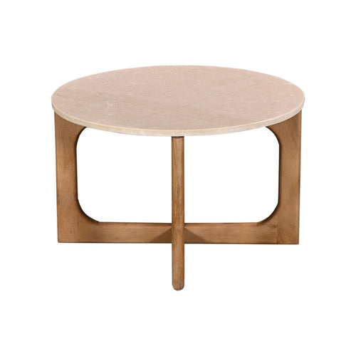 Giga Meubel Salontafel Lino Rond - Marmer/Hout - Naturel - Set van 2 - vtwonen shop