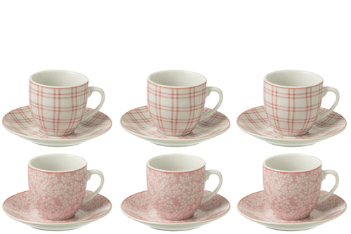 J-Line kop + schoteltje - keramiek - lichtroze/wit - doos van 6 - vtwonen shop