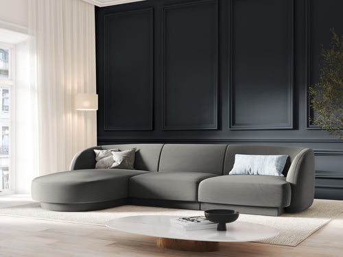 Micadoni linker hoekbank Miley 4-zits, flueel, lichtgrijs - 156x255x70cm