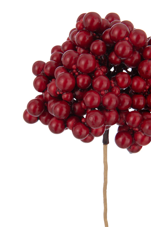 J-Line decoratie tak 2 Bloemen Bessen - kunststof - rood/goud - 12 st.