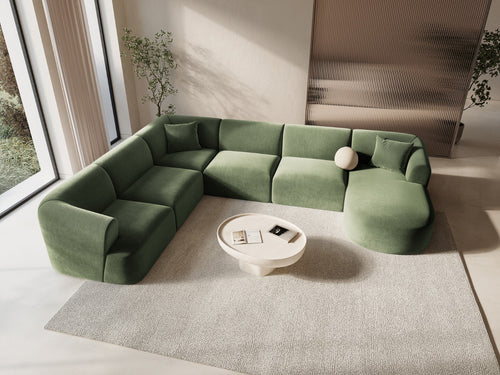 Cosmopolitan Design Modulaire panoramische hoekbank links Campi 7-zits, flueel groente - 255x330x70cm