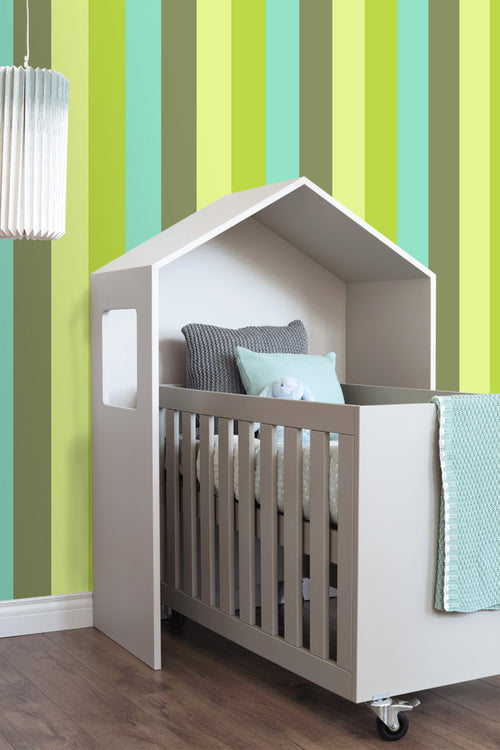 ESTAhome behang strepen turquoise en limegroen - 53 cm x 10.05 m - 116524
