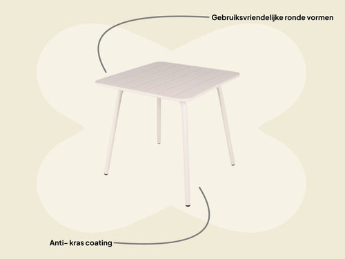 MaximaVida metalen vierkante tuintafel Max 80 x 80 cm ivoor