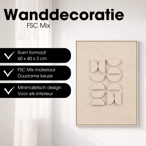 Mica Decorations Wanddecoratie - Wandpaneel Abstracte Kunst 60 x 40 x 3 cm - Woondecoratie voor Woonkamer of Slaapkamer - Lichtgrijs