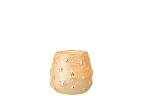 J-Line kaarshouder Sterren - glas - goud - small