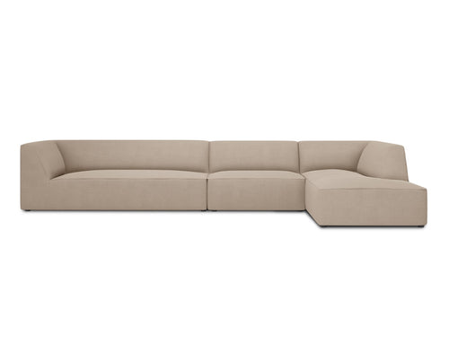 Micadoni rechter hoekbank Ruby 5-zits, structurele stof, donkerbeige - 180x366x69cm