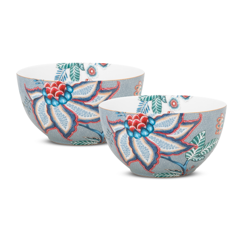 Pip Studio Flower Festival Kommen - Servies - Set van 2 schaaltjes - Lichtblauw - 15cm - vtwonen shop