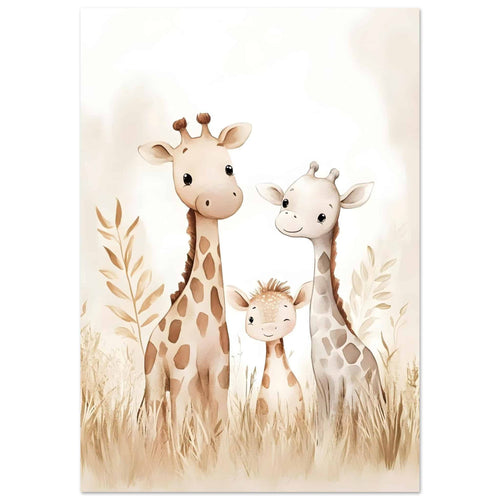 Artfulprints Poster Giraffen gezin   - A4 21x29.7 cm - Geel
