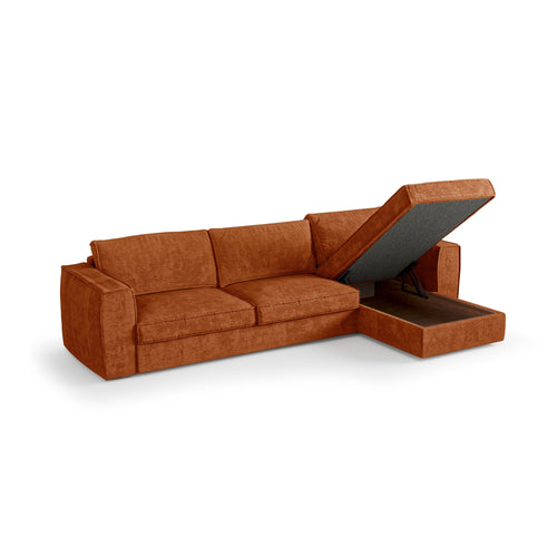 Premium Interiors - Rechthoekige hoekbank MIKA - zacht aanvoelende geweven stof terracotta 292cm