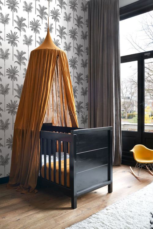ESTAhome behang palmbomen zwart wit - 53 cm x 10.05 m - 139162