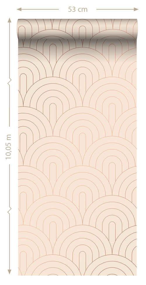 ESTAhome behang art deco bogen licht perzikroze en roségoud - 53 cm x 10.05 m - 139216