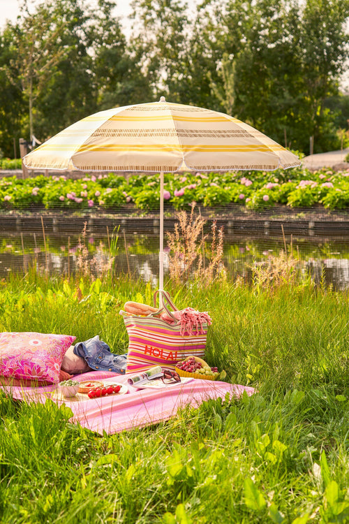 Mica Decorations Stripe Strandparasol - H180 x Ø160 cm - Geel - vtwonen shop