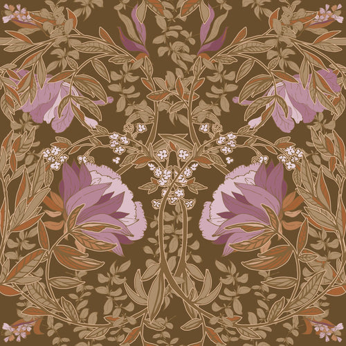 ESTAhome behang vintage bloemen in art nouveau stijl bruin en mauve paars - 50 x 900 cm - 131729