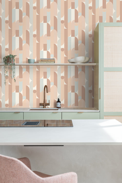 ESTAhome behang geometrische vormen bruin en lichtgroen - 50 x 900 cm - 131058 - vtwonen shop