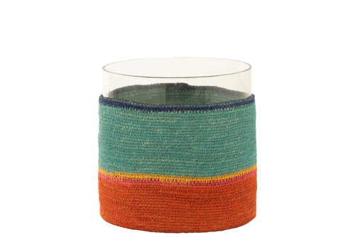 J-Line kaarshouder Rond + Strepen - glas - blauw/oranje