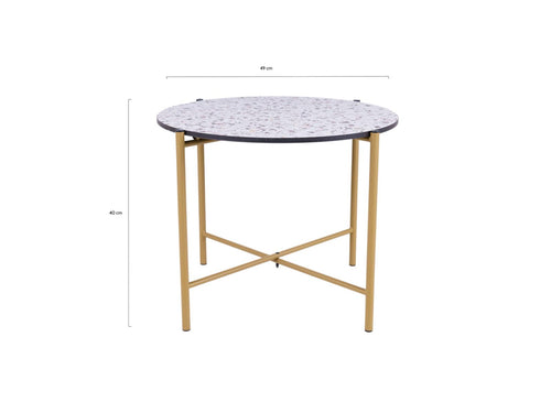 MaximaVida salontafel Lucca 49 cm kruisframe champagne goud - HPL terrazzo look - vtwonen shop